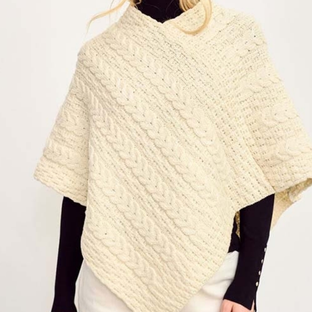 Ireland's Eye Merino Wool Cable Knit Poncho